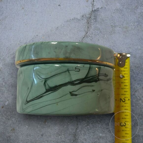 Mid Century Modern Style Green Marble Painted Porcelain Jewelry Box - Picture 5 of 6